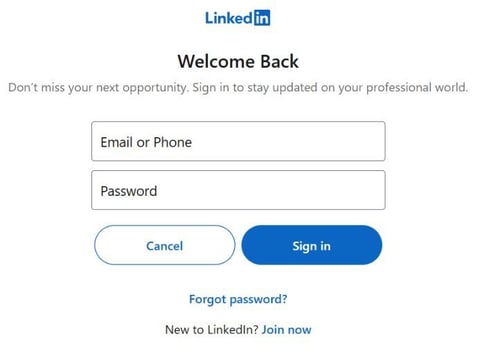 LinkedIn login form