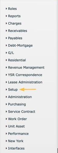 Yardi Setup menu